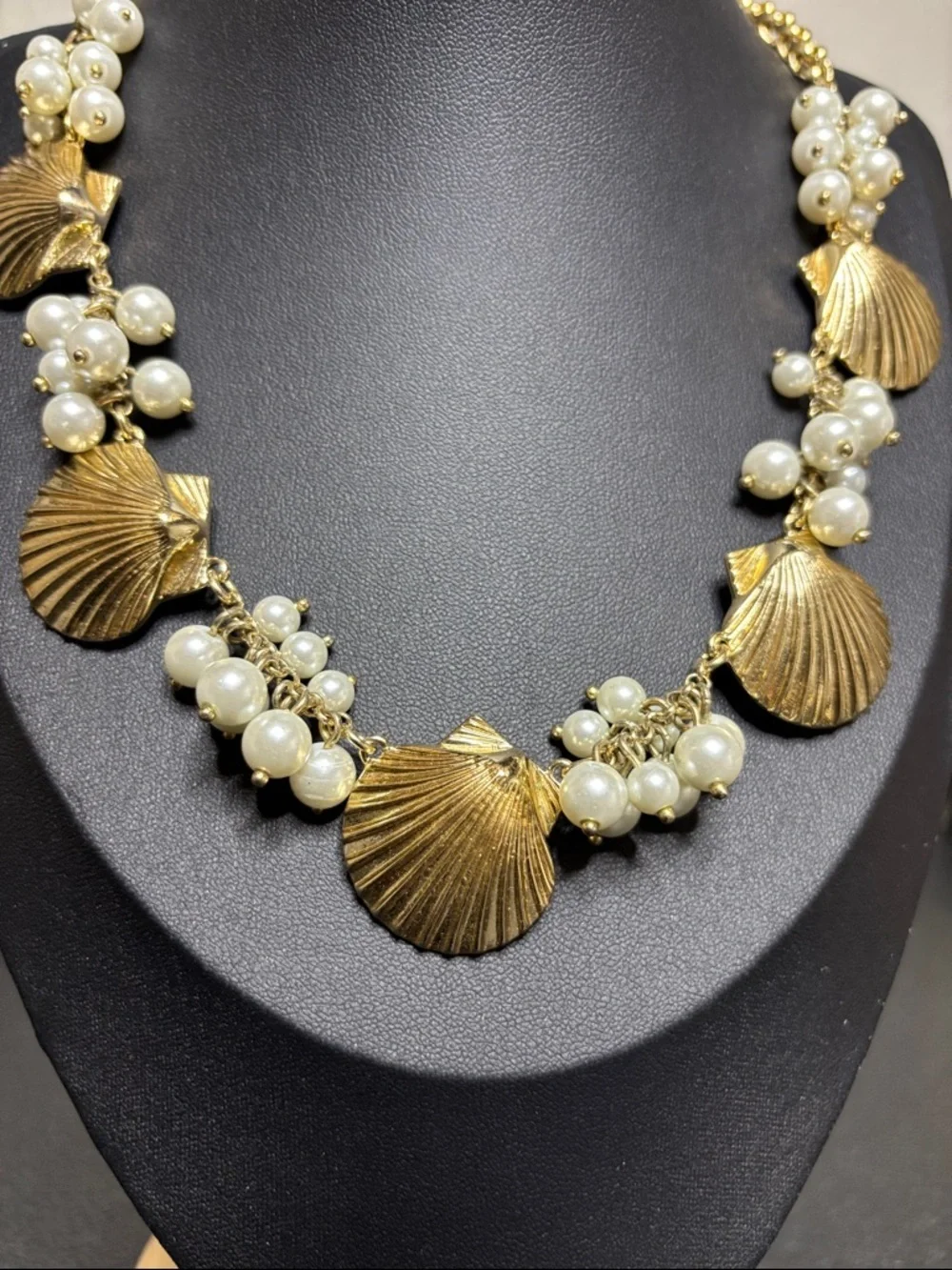 Talbots Gold Tone Seashell Faux Pearl Nautical Necklace